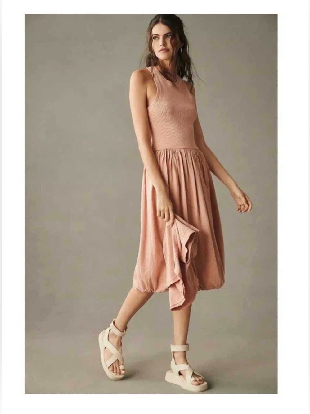Daily Practice by Anthropologie Center Court Midi Dress Ribbed Solid M EUC